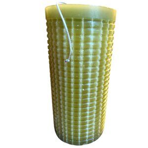 SET: Pier 1 Large Textured Pillar Candle w/ Brass-Toned Holder 8.25" tall x 4" d